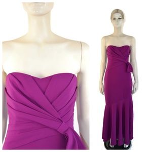 Badgley Mischka Strapless Purple Ruched Bow Gown 4